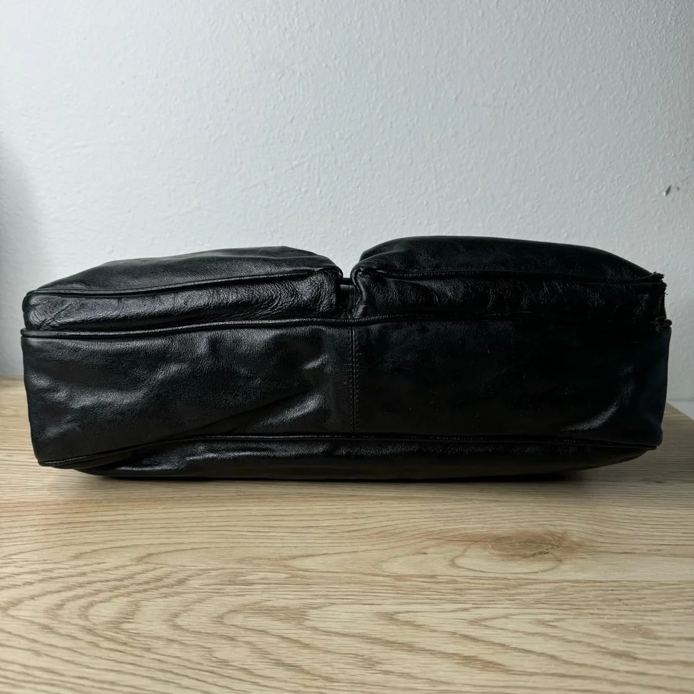 Arezzo Black Leather Briefcase Laptop‎ Bag Damaged Corner See Pics Made in Italy